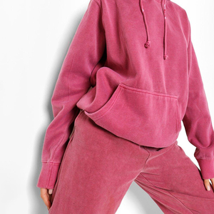 Sweat-shirt à capuche rose délavé pour femme, à épaules tombantes, manches longues, avec poche kangourou - Product Image 6