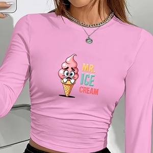 เสื้อยืดแขนยาวผู้หญิง Mr Ice Cream คอกลม พิมพ์ลายแฟชั่น Y2K ผ้ายืดโพลีเอสเตอร์ถัก แขนยาว ทรงปกติ - Product Image 4