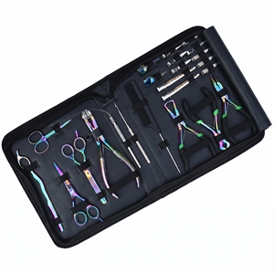 <b>Multi</b> Method Hair Extension <b>Tool</b> Kit Micro Ring Tape In Keratin Bond Application <b>Pliers</b> Threaders Black Carry Case - Product Image 4