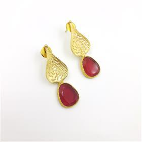 WHOLESALE <b>RED</b> MONALISA GEMSTONE GOLD PLATED <b>EARRINGS</b> <b>RED</b> MONALISA GEMSTONE GOLD PLATED <b>EARRINGS</b> WITH TRENDY DESIGN - Product Image 2