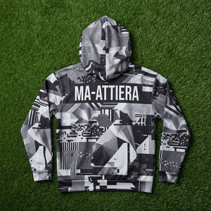 Sweat-shirt à capuche noir et blanc pour homme avec imprimé graphique géométrique, streetwear personnalisé - Product Image 6