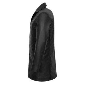 Abrigo de Cuero Genuino de Cordero para Hombre, Clásico con Botones, Largo, para Invierno, Fabricación Personalizada OEM ODM - Product Image 3