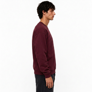 Custom Men's Sweatshirt Heavy Cotton Fleece Relaxed Pullover With Contrast Stitch Detail Custom Logo And Washed Finish - Product Image 2