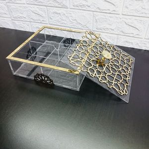 กล่องใส่ช็อกโกแลตอะคริลิคสุดหรู ฝาปิดลายเรขาคณิตสีทอง ดีไซน์สวยงามสำหรับเก็บขนมหวาน เหมาะสำหรับเทศกาลและเป็นของขวัญ - Product Image 1