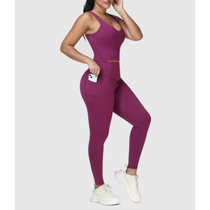 Two Pieces Butt Shaping Activewear Sets OEM Women Activewear Set Crop Tank Top + Butt Lift <b>Pocket</b> <b>Leggings</b> Workout Fitness Yoga - Product Image 3