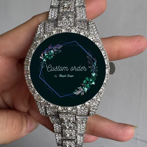 Montre personnalisée pour homme et femme avec diamants Moissanite VVS automatiques, cadran vert, design unique, idéale comme cadeau - Product Image 1