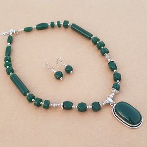 Conjunto de Collar y Pendientes de Ónix Verde, Joyería Artesanal con Piedras Preciosas para Mujer, Baño de Plata, Regalo de Moda al por Mayor - Product Image 3