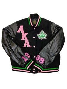 Chaqueta Bomber Alpha Alpha con Mangas de Cuero Sintético, Bordado de Cartas de Póker y Dados, Servicio de Fábrica OEM - Product Image 3