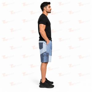 <b>Men's</b> Patchwork Denim <b>Shorts</b> Light Wash Mid Waist Casual Summer Cotton <b>Shorts</b> With Pockets Breathable Denim <b>Shorts</b> for <b>Men</b> - Product Image 3