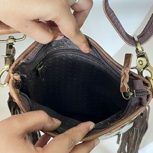 Wholesale Luxury Fashion Tooled Suede Fringe Genuine Cowhide Leather Hair-On Hide <b>Black</b> & White Checkered Shoulder Bag <b>Women's</b> - Product Image 6