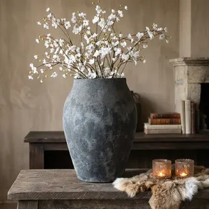 Rustic Concrete <b>Vase</b> With Irregular Texture For Artificial Flowers Indoor Home Decor Minimalist Style - Product Image 2