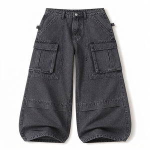 Pantalones Cargo Holgados de Moda Urbana al por Mayor, Vaqueros de Mezclilla Lavado Claro con Múltiples Bolsillos, Pantalones Anchos Unisex de Talla Grande con Logotipo Personalizado - Product Image 3