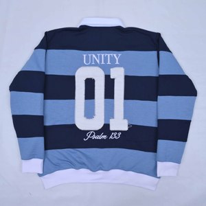 Camiseta de rugby de primera calidad con logotipo personalizado bordado en 3D en la parte delantera y aplique bordado con efecto desgastado en la parte trasera. - Product Image 2