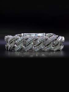 Pulsera de eslabones cubanos de 20 mm con diamantes cultivados en laboratorio VS-SI, con punteros elevados, pesada, de plata de ley 925 maciza de 14K, chapada en rodio, estilo Hip Hop - Product Image 1