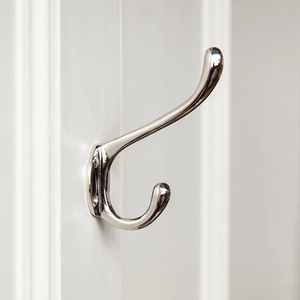 Silver Polished Double Robe Hook <b>Metal</b> <b>Coat</b> <b>Hanger</b> Modern Wall Mount Utility Hook For Entryway Kitchen Bathroom Home Decor - Product Image 1