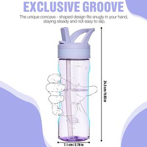 Borraccia in Tritan Viola Senza BPA con Cannuccia, Design Anti-Perdita per Viaggi, Casa, Scuola - Product Image 3
