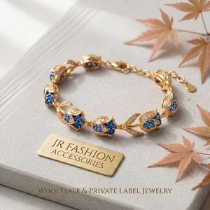 Pulsera de Tulipán con Iniciales para Mujer, Ajustable, Delicada, de Acero Inoxidable Chapado en Oro de 18K, Personalizada - Product Image 2
