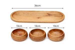 Plateau de service en bois d'acacia de qualité supérieure avec bols assortis, ensemble de service alimentaire pour la maison et le bureau - Product Image 5