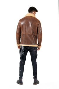 Custom 2026 Eco-Friendly Garment Dyed Real Sheepskin Leather Bomber <b>Jacket</b> Black Grain Type Winter Wear <b>White</b> Real Fur for <b>Men</b> - Product Image 2