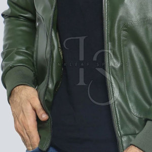 Wholesale High Quality Men's <b>Winter</b> Leather <b>Jacket</b> with Canvas Stand Collar & Front Logo-<b>Waterproof</b> & Eco-Friendly - Product Image 6