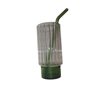 Vaso Alto para Bebidas de PET Ecológico con Borde Acanalado, 14 cm, Transparente y con Rayas Verdes, 200 ml, Vaso de Vino Personalizado para Bar - Product Image 4