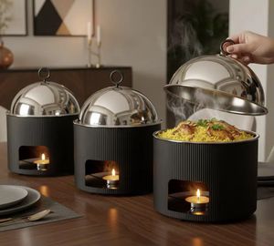 Chauffe-plats de luxe en acier inoxydable, casseroles florales découpées au laser avec base en treillis métallique, marmite ronde pour la restauration - Product Image 2