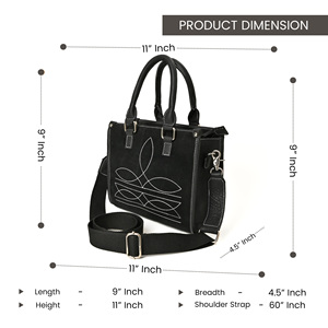 Bolso de mano de cuero para mujer con bordado, bolso tipo satchel estructurado con correa para el hombro - Product Image 2