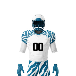 Uniforme de Fútbol Americano Personalizado, Blanco con Rayas Azules, Sublimado, Transpirable, de Manga Corta, Ropa Deportiva para Hombre - Product Image 4