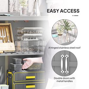 Banco da Giardinaggio in Legno Grigio con 2 Ante, Armadio per Esterni e Ripostiglio per Attrezzi da Giardino con Piano in Metallo e Mensola - Product Image 5