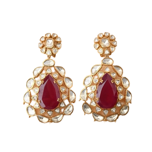 Boucles d'oreilles cloutées en pierre de Moissanite blanche et rouge au design moderne et élégant fabriquées en Inde pour les fiançailles, les mariages et les fêtes - Product Image 1