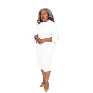 Robe élégante pour femme à manches cape, col rond, longueur midi, avec cape fluide superposée, idéale pour les soirées formelles, les mariages et les événements. - Product Image 1