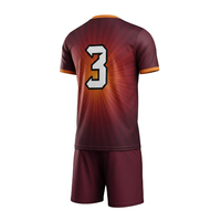 Ensemble de maillot et short de football personnalisé en polyester 100% avec sublimation, col en V, marron, motif goutte de slime, unisexe