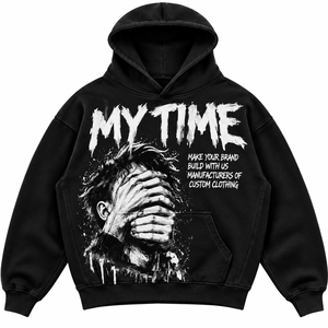 Sweat-shirt à capuche unisexe surdimensionné My Time pour homme, avec poche avant, décontracté, bleu, 100% coton molletonné, design personnalisé - Product Image 3