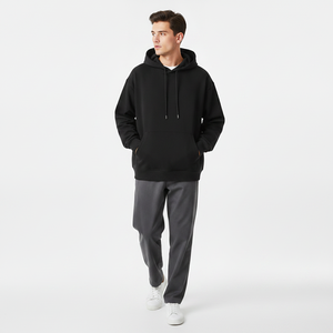 Sweat-shirt à capuche noir premium épais unisexe coupe oversize en mélange de coton, vierge pour logo personnalisé, fabricant grossiste - Product Image 4