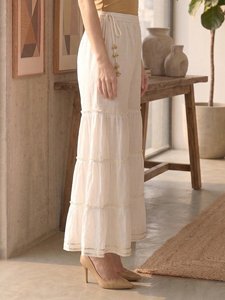 Sharara de Algodón Cambray Blanco, Ropa Étnica Formal, Cómoda para Uso Diario, Moda Tradicional, Estampado Floral de Verano, Ecológica - Product Image 2