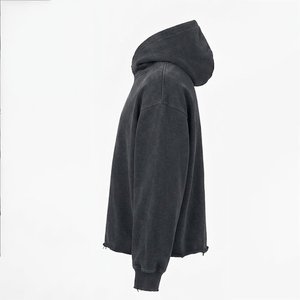 Sudadera con Capucha Extra Grande para Mujer, con Logotipo Personalizado al por Mayor, de Algodón Negro, Tejida, con Logotipo Bordado en la Parte Delantera y Bolsillos, para Otoño - Product Image 3