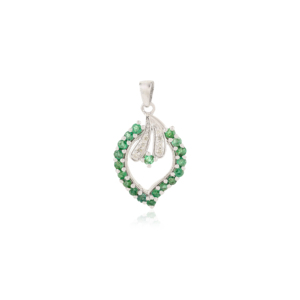 Colgante de Plata S925 con Gema de Esmeralda en Forma de Hoja Abierta y Halo, Joyería Fina de Lujo Moderna - Product Image 1