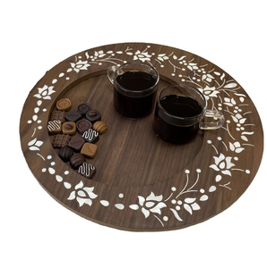 Organizador de mesa redondo clásico de madera y nácar, bandeja para servir chocolate, hecho a mano, última pieza a bajo precio - Product Image 6