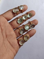 Bague en laiton plaqué or avec pierre précieuse aigue-marine naturelle, taille ovale, cristal facetté, réglable, bijoux faits à la main, vente en gros