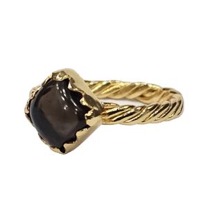 Bague vintage de designer faite à la main en argent sterling 925 avec coussin naturel taillé en pierres précieuses fumées, lunette d'éternité d'excellente qualité - Product Image 2