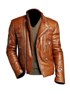 เสื้อแจ็คเก็ตมอเตอร์ไซค์บุนวมสีน้ำตาลสำหรับผู้ชาย - Product Image 1