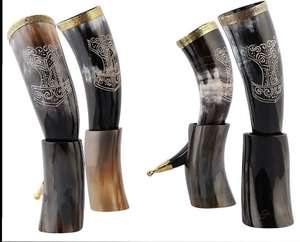 Corne à boire médiévale écologique pour hommes, style nordique, avec motifs sculptés, pour usage domestique - Product Image 4