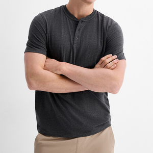 T-shirt Henley pour homme 100% coton, manches courtes, col boutonné, haut décontracté, écologique, respirant - Product Image 2