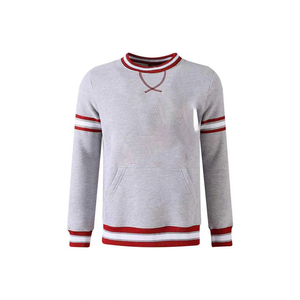 Sweat-shirt unisexe gris chiné de haute qualité, motif sororité et fraternité, col rond, rayures rouges et blanches, coupe oversize, vente en gros 2026 - Product Image 2
