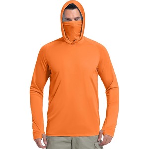Best Selling <b>Men</b> Orange Long Sleeve Hooded UPF 50 Fishing <b>Shirt</b> Pullover Face Mask Anti UV Sun Protection Top Fishing Hoodie ODM - Product Image 1