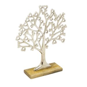 Ornement décoratif en forme d'arbre avec base en bois, plaqué argent, pour décoration, cadeau ou décoration de Noël - Product Image 1
