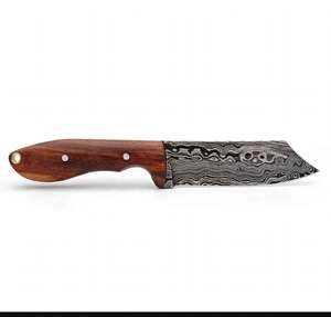 Cuchillo utilitario de hoja fija de acero de Damasco hecho a mano con mango de palisandro - Herramienta para exteriores DIY OEM - Product Image 5