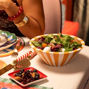 Handmade Wooden <b>Bowls</b> Set with Colorful Stripe Pattern for Food Serving Party Use Modern Design - Product Image 2