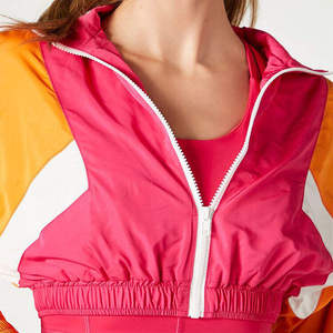 Customized Blocked Cropped Racer Jacket Full Sleeve Stand Collar Pullover Women's Sporty Style - Product Image 2