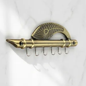 KELLTON Vintage Brass Wall Mounted Coat Rack with 6 Hooks and Peacock Design Multifunction for Entryway Decor - Product Image 5